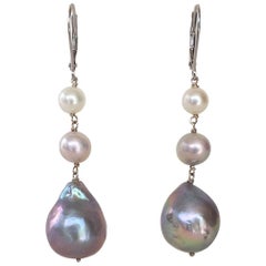 White, Cream, and Gray Pearl Earrings with 14 Karat Gold Lever Back by Marina J