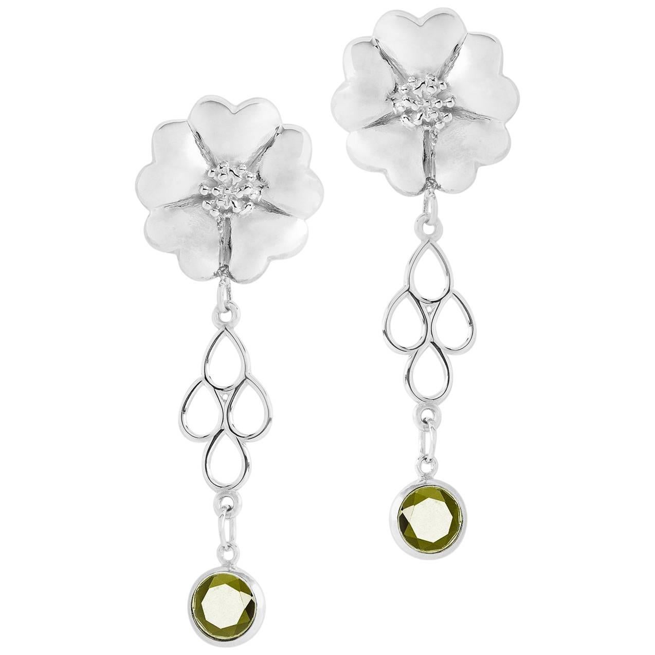 Olive Peridot Blossom Stone Chandelier Earrings For Sale