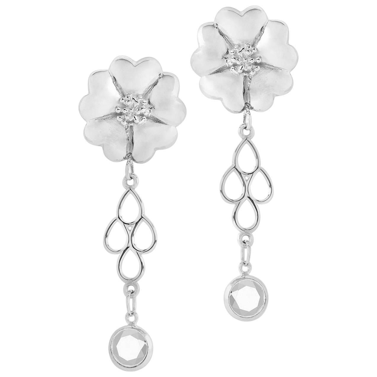 White Topaz Blossom Stone Chandelier Earrings For Sale