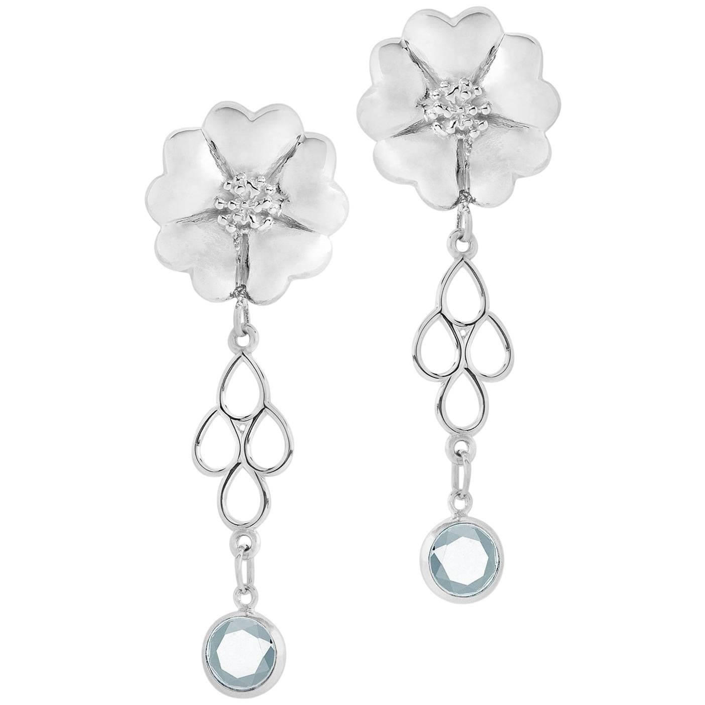 Light Blue Topaz Blossom Stone Chandelier Earrings For Sale