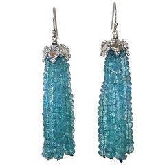 Marina J Blue Topaz Dangle Tassel Earrings with  Silver Cup and 14 K Gold Hook