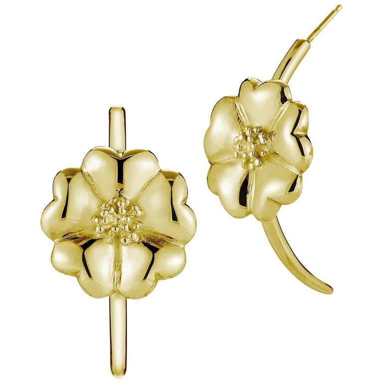 24k Yellow Gold Vermeil Blossom HalfMoon Hoop For Sale at 1stDibs