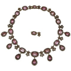 Antique Early 19th Century French Pink Topaze and Diamond Necklace