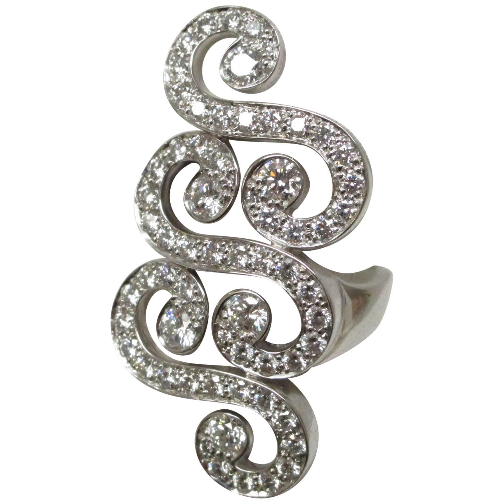 Cartier White Gold Diamond Swirl Ring