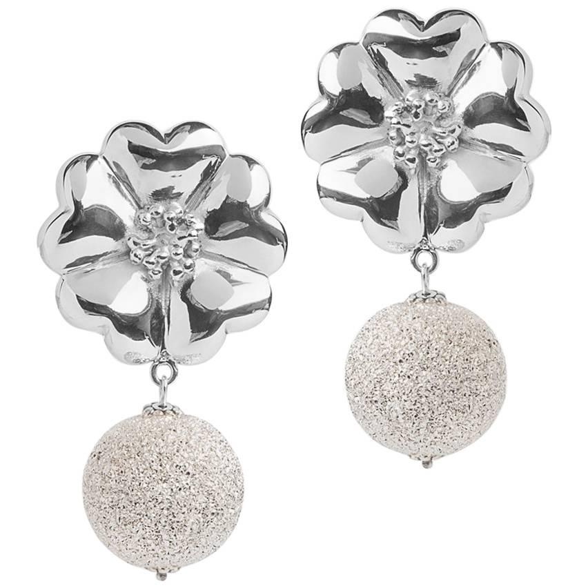 .925 Sterling Silver Large Blossom Starburst Earrings For Sale