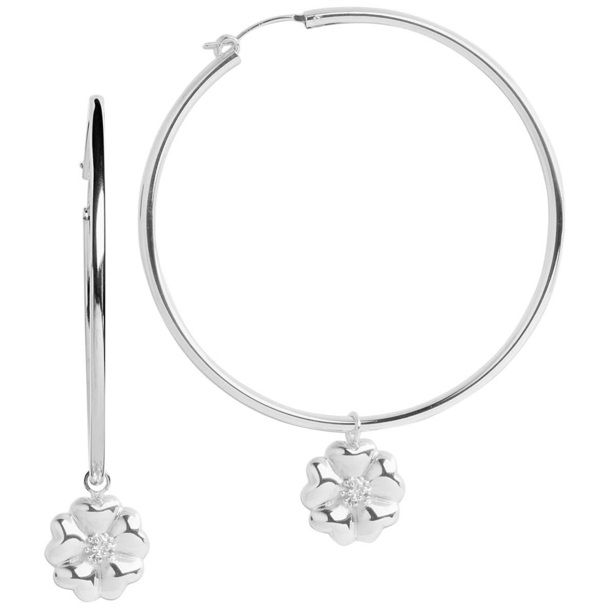 .925 Sterling Silver Blossom Dangle Hoops For Sale