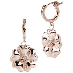 24 Karat Rose Gold Vermeil Blossom Small Hoop Dangle Earrings
