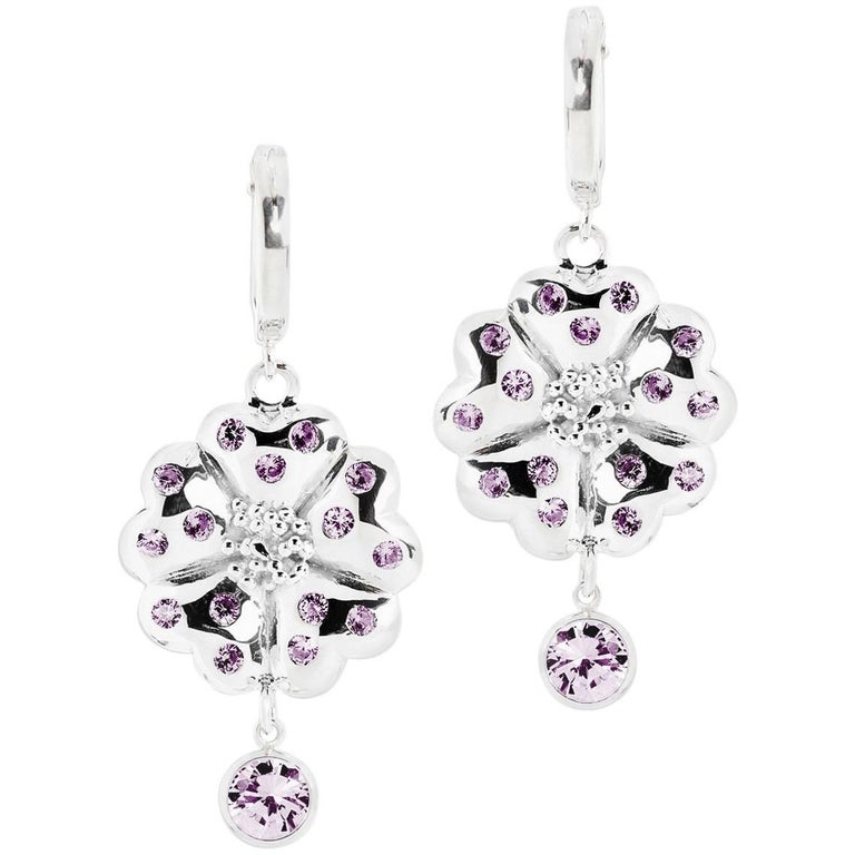 Amethyst Blossom Small Hoop Stone Earrings For Sale at 1stDibs