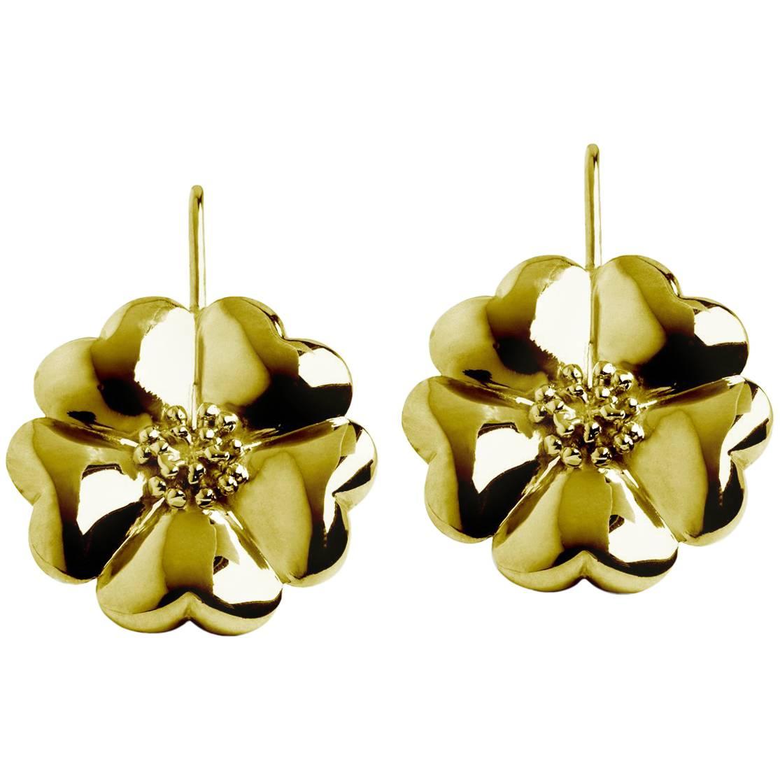 24k Yellow Gold Vermeil Blossom Wire Hook Earrings