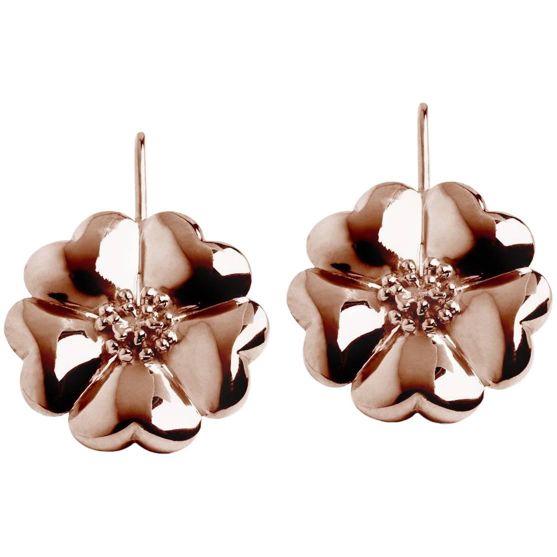 24k Rose Gold Vermeil Blossom Wire Hook Earrings  For Sale