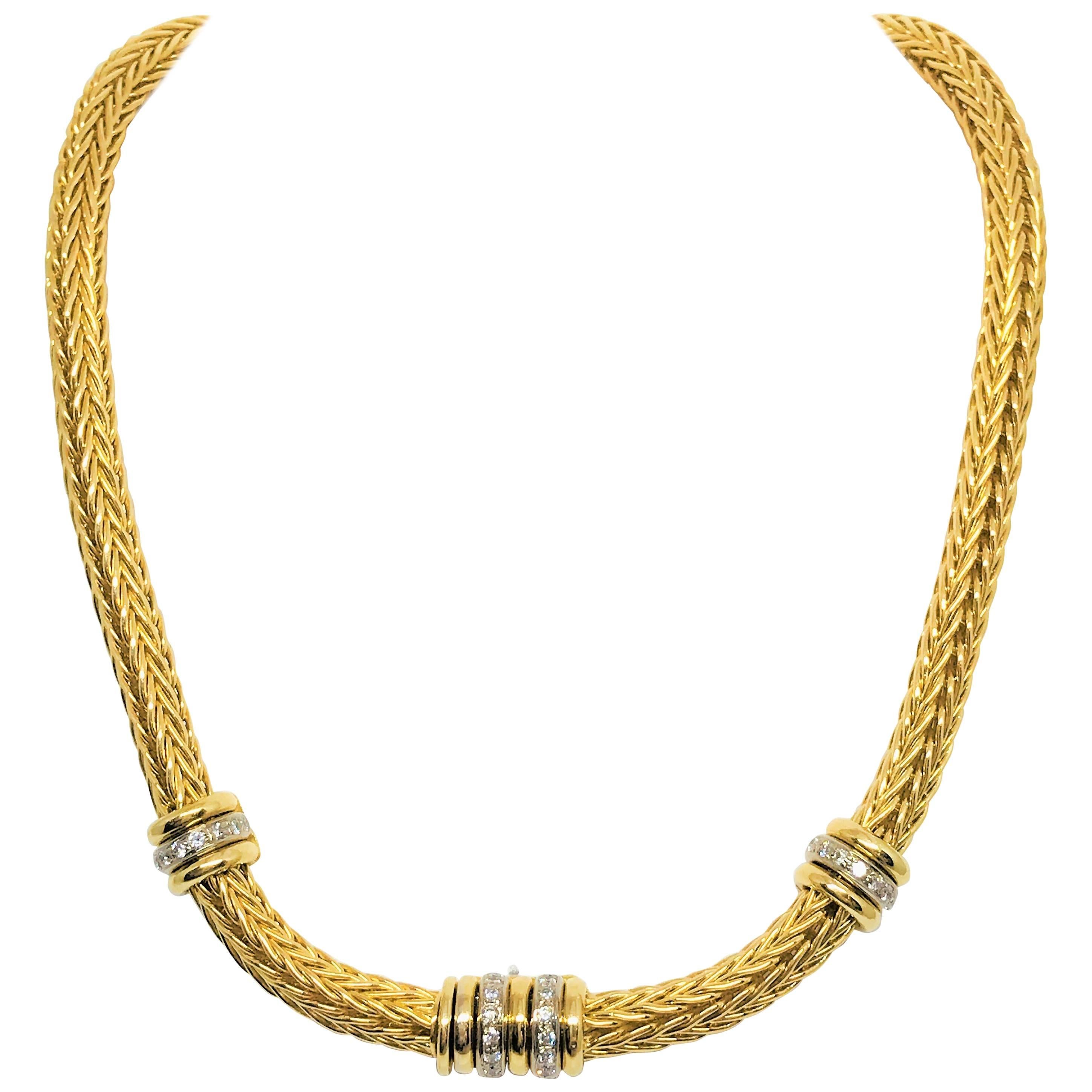 18 Karat Yellow and White Gold Diamond Choker Necklace For Sale