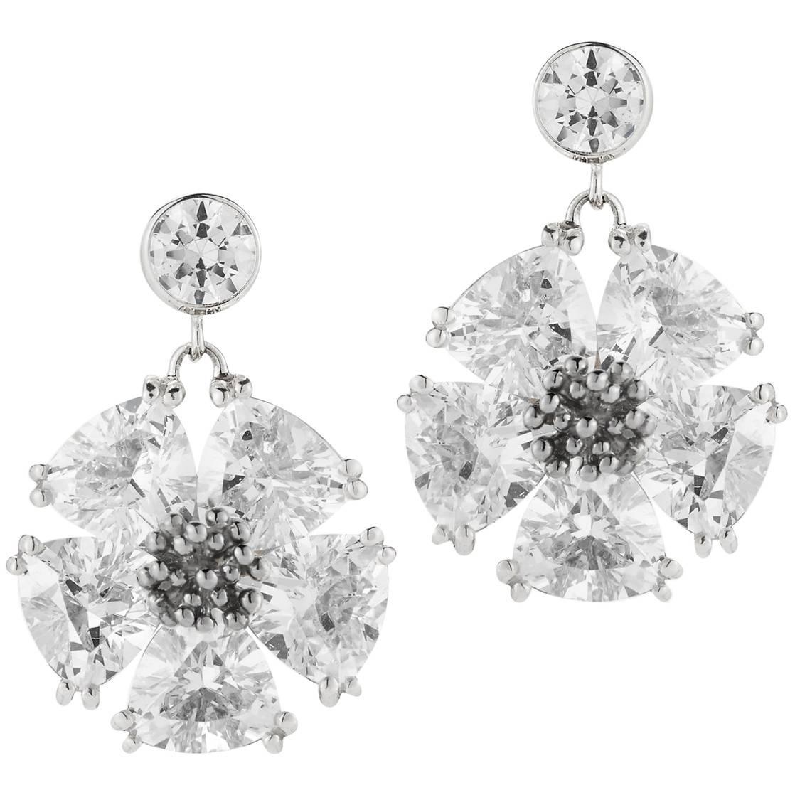 White Sapphire Single Blossom Drop Earrings