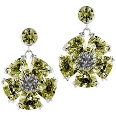 Olive Peridot Single Blossom Drop Earrings