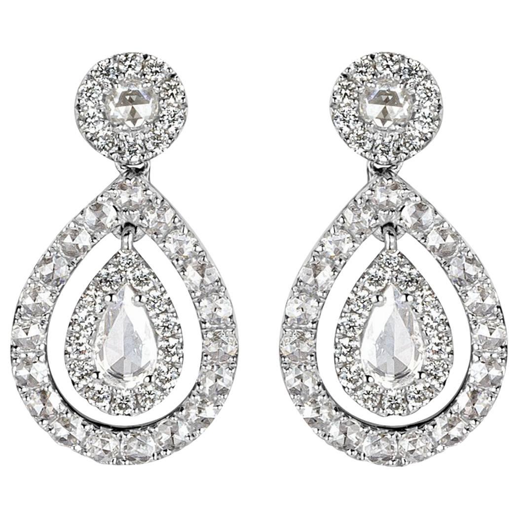 Mark 1.10 Carat Rose-Cut Pear Shaped Diamond Dangle Earrings