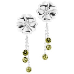 Olive Peridot Blossom Graduated Stone Drop Earrings