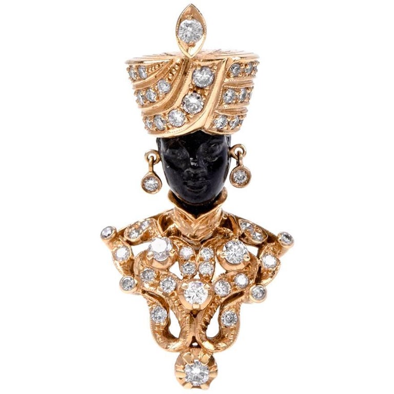 Giulio Nardi Antique Blackamoor Diamond Black Coral 18kGold Lapel