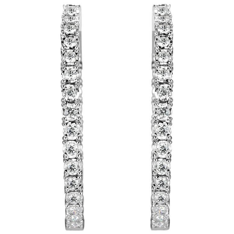 Mark Broumand 2.00ct Round Brilliant Cut Diamond Hoop Earrings in 14k White Gold For Sale