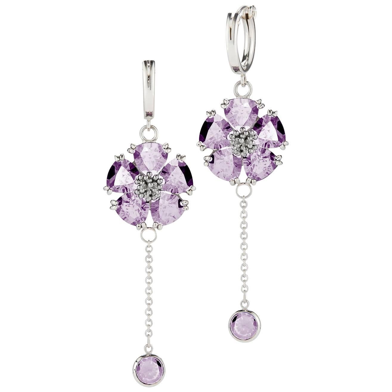 Amethyst Blossom Stone Small Hoop Chain Earrings For Sale