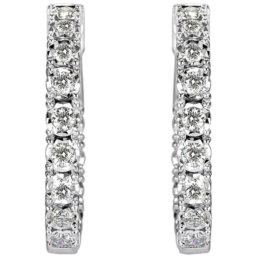 Mark Broumand 1.50Ct Round Brilliant Cut Diamond Hoop Earrings in 14K White Gold