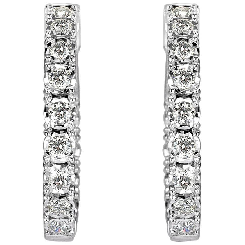 Mark Broumand 1.50Ct Round Brilliant Cut Diamond Hoop Earrings in 14K White Gold