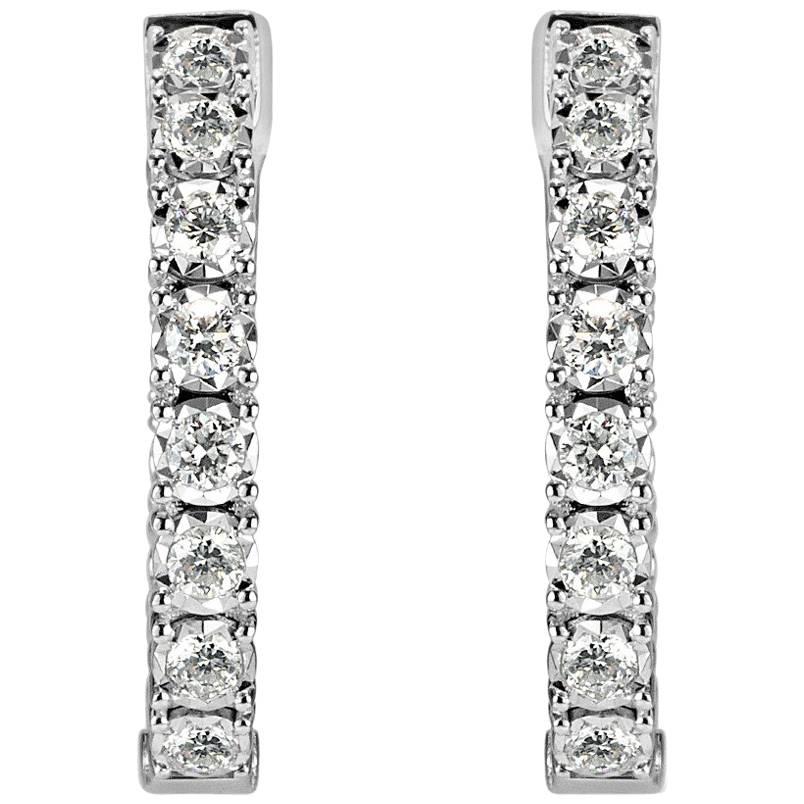 Mark Broumand 1.50ct Round Brilliant Cut Diamond Hoop Earrings in 14k White Gold