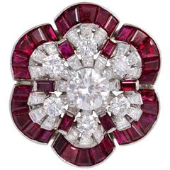 Oscar Heyman 1950s Ruby and Diamond Flower Cocktail Ring