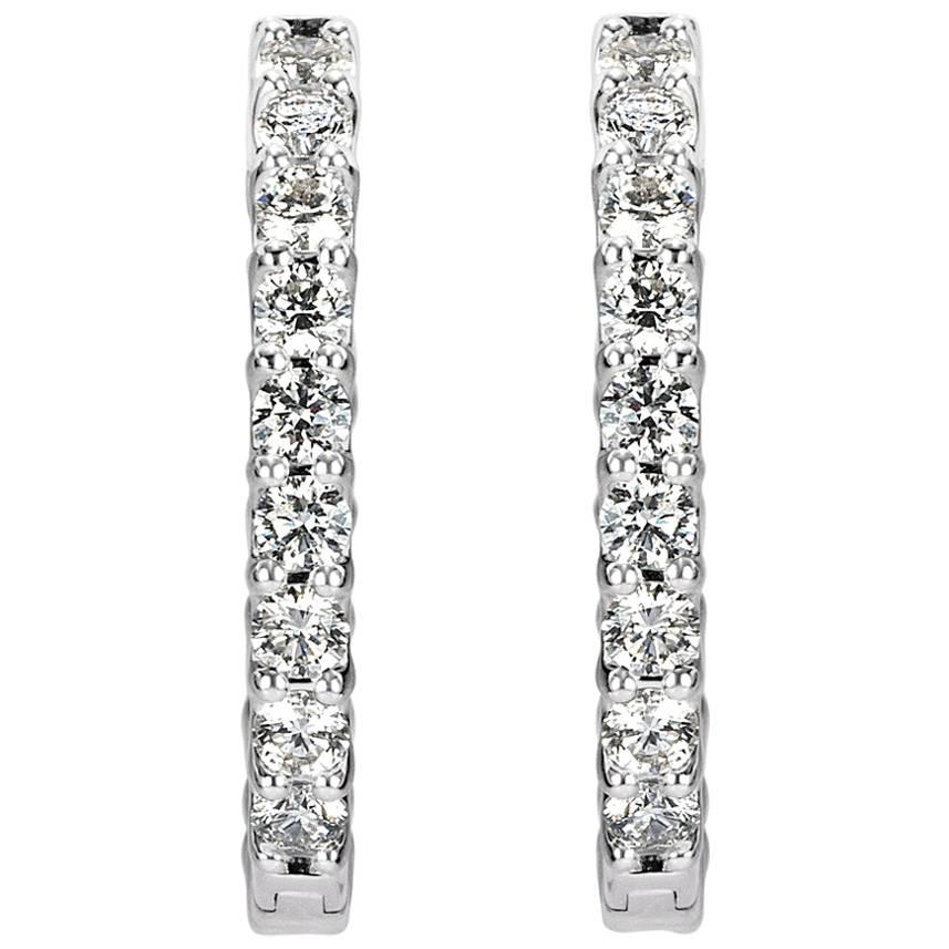 Mark Broumand 2.80ct Round Brilliant Cut Diamond Hoop Earrings in 14k White Gold