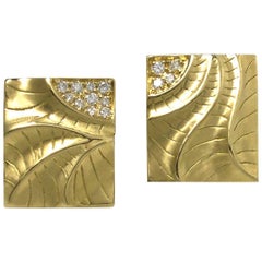 Rectangular Puzzle Earrings in 18 Karat Yellow Gold with Diamonds