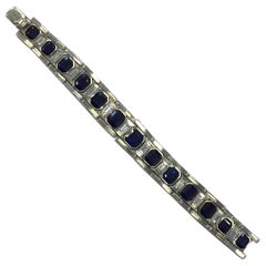 Estate Blue Sapphire Octagon and Diamond Baguette Tanagro Bracelet