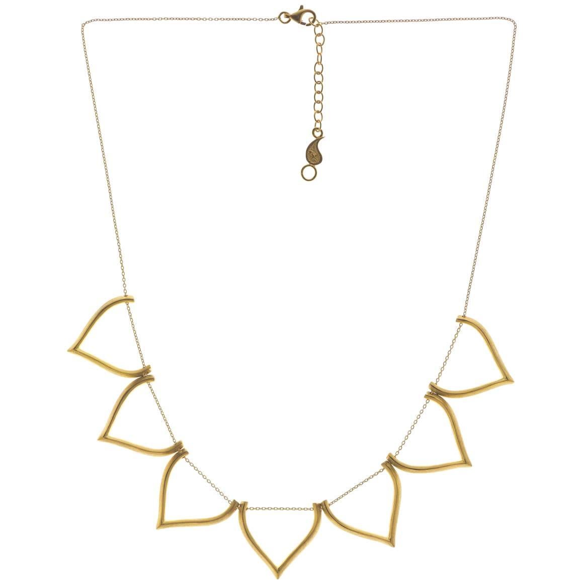 Sterling Silver Gold-Plated Matte Finish Lotus Shaped Motif Greek Chain Necklace For Sale