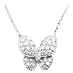 Vintage Van Cleef & Arpels Diamond Butterfly Papillon White Gold Necklace