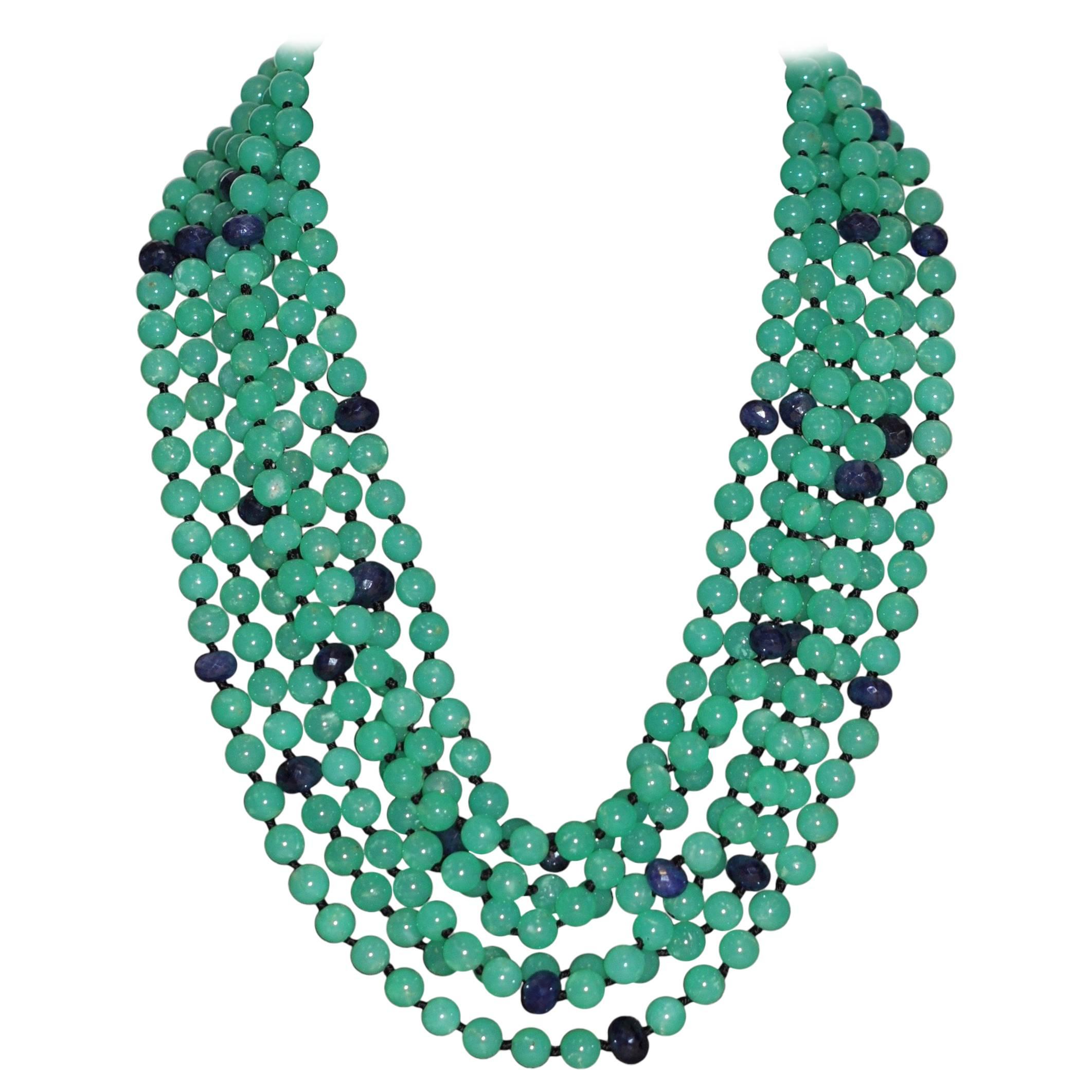 Natural Sapphires and Chrysophrases Multi-Strand Necklace