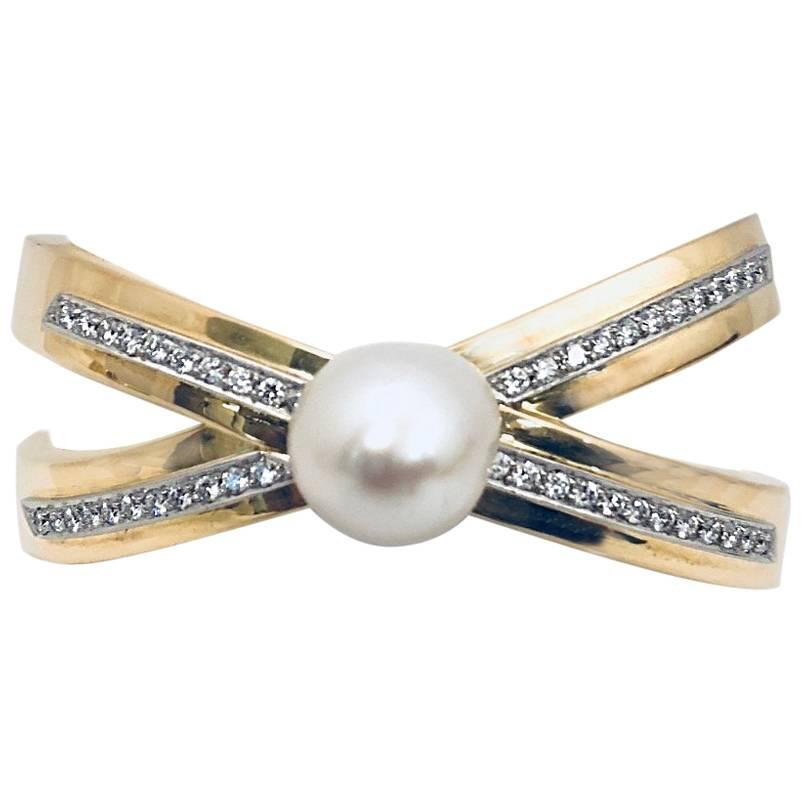 Perfect Paloma Picasso Tiffany & Co. 18 Karat Pearl and Diamond Cuff Bracelet For Sale