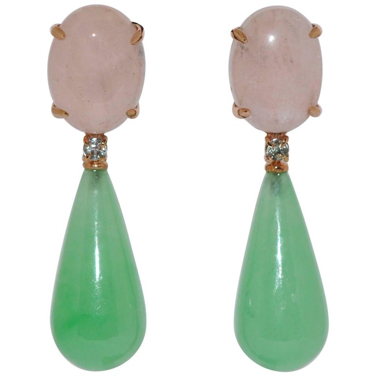 Jades Morganites And Sapphires Rose Gold Chandelier Earrings For Jades Morganites And Sapphires Rose Gold Chandelier Earrings For