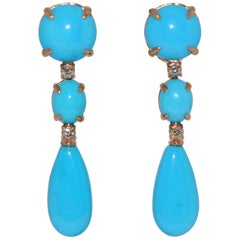 Turquoises and Diamonds Rose Gold Chandelier Earrings
