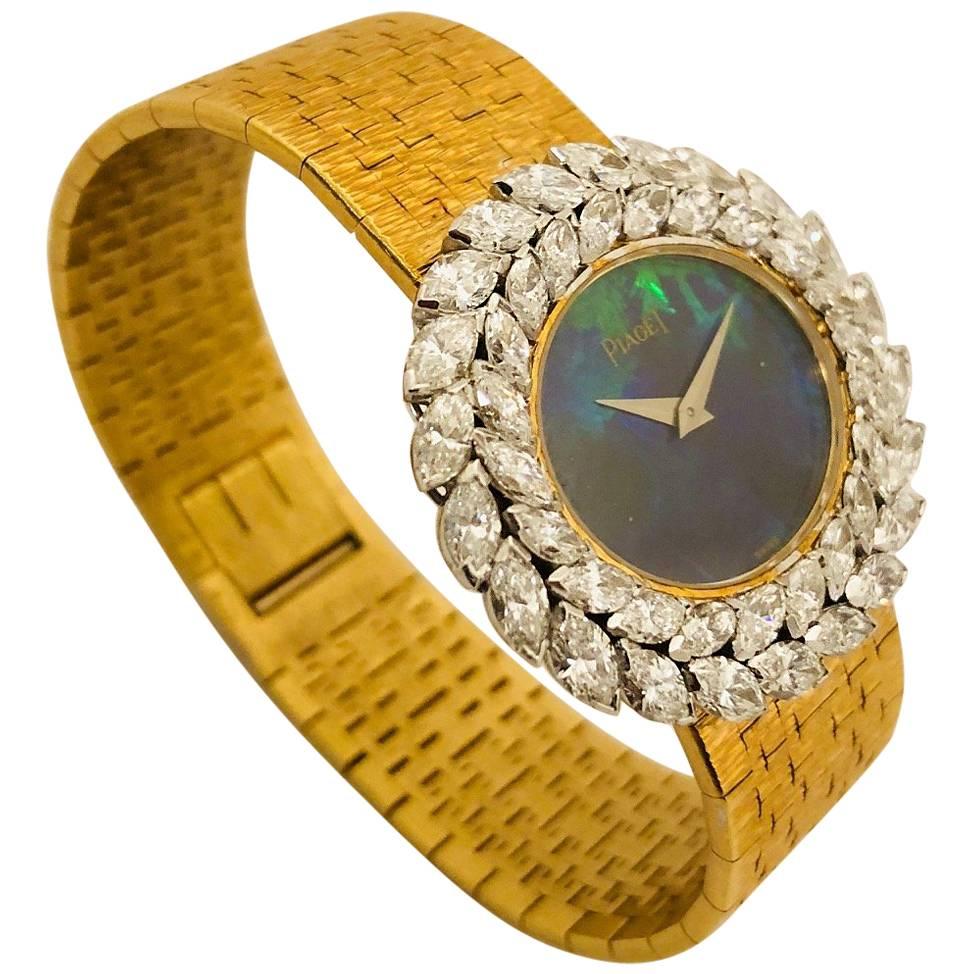 Piaget Ladies Yellow Gold Diamond Black Opal Dial manual Wristwatch