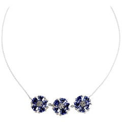 .925 Sterling Silver 15 x 7 mm Dark Blue Sapphire 16" 123 Blossom Stone Necklace