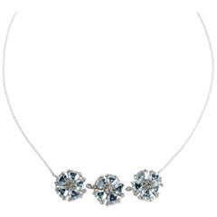 .925 Sterling Silver 15x7 mm Light Blue Sapphire 16" 123 Blossom Stone Necklace
