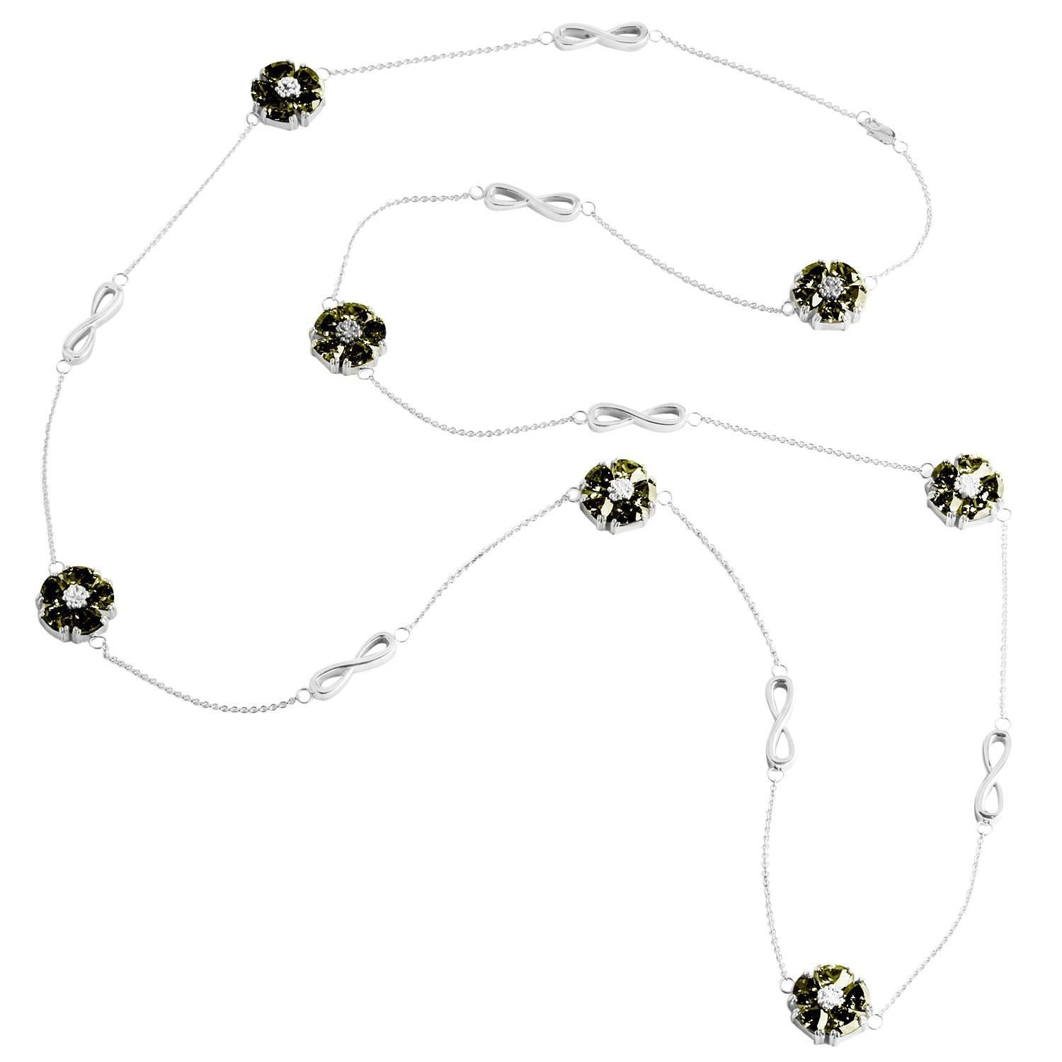 Olive Peridot Blossom Stone and Infinity Lariat Necklace For Sale