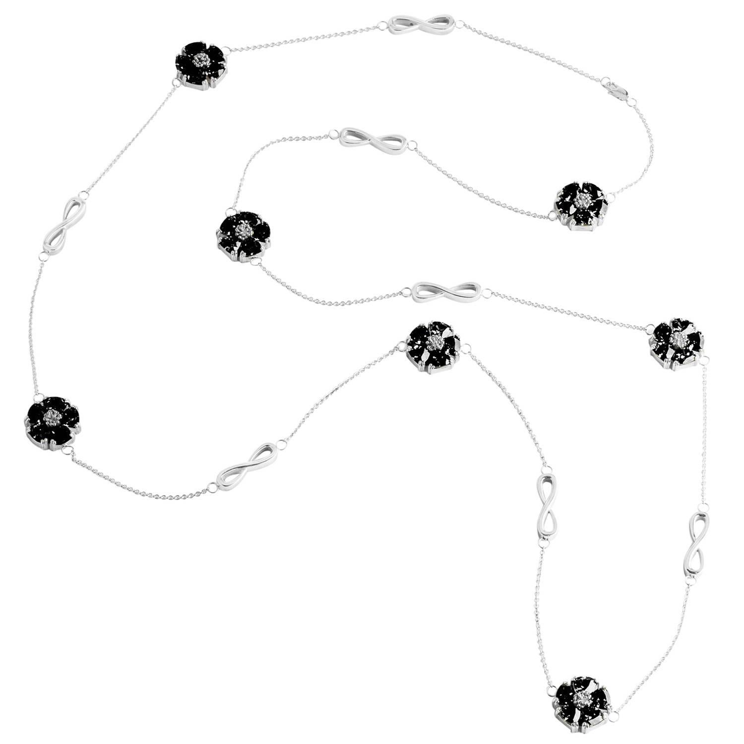 Black Sapphire Blossom Stone and Infinity Lariat Necklace For Sale