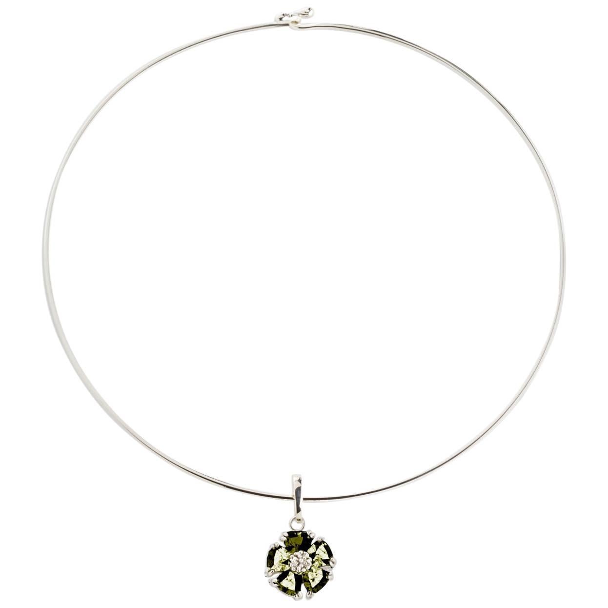 Olive Peridot Blossom Stone Pendant 'Wire Choker Not Included' For Sale
