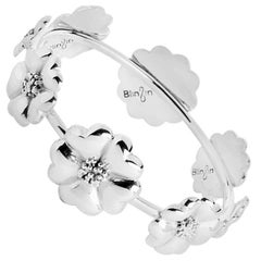 .925 Sterling Silver Blossom Graduated Bangle Bracelet