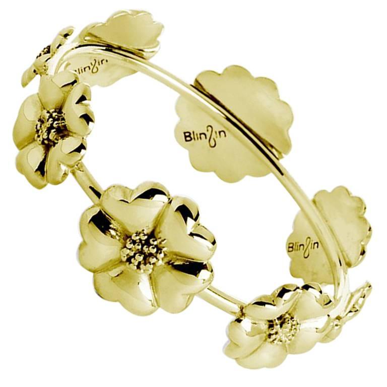 24k Yellow Gold Vermeil Blossom Graduated Bangle For Sale