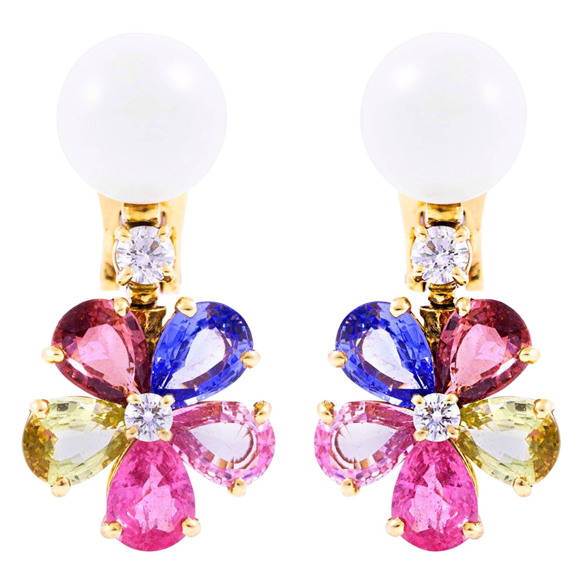 Bvlgari Pearl Multicolored Sapphire and Diamond Earrings