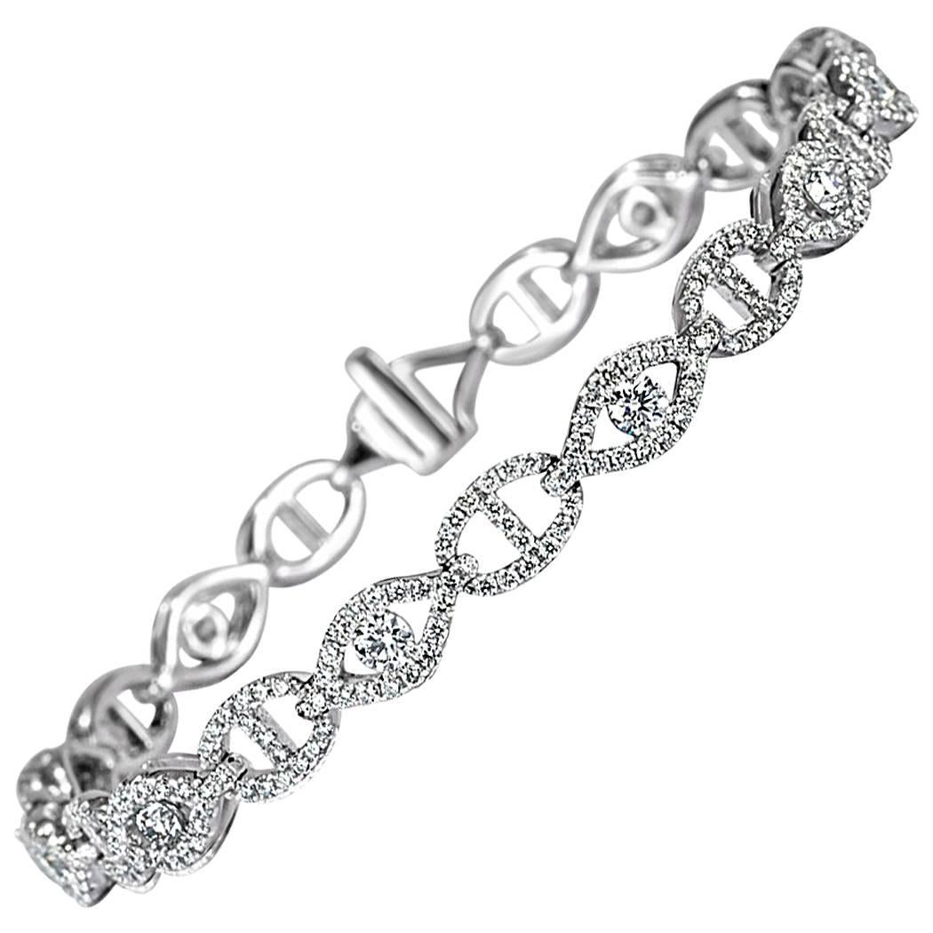 Mark Broumand 2.95ct Round Brilliant Cut Diamond Link Bracelet in 14k White Gold For Sale