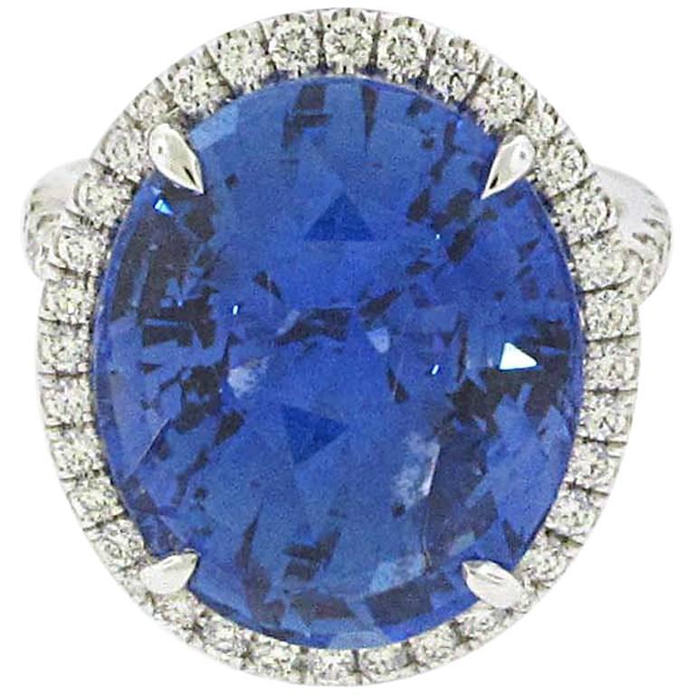 19.41 Carat Ceylon Heated Sapphire Ring, GIA Certified Sapphire