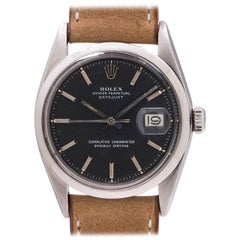 Rolex Stainless Steel Datejust Black Pie Pan Dial Self Winding Wristwatch, c1963