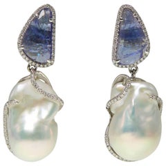 Tanzanite Pearl and Diamond Earrings