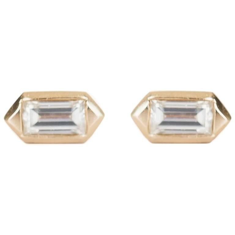 Diamond Baguette Hexagon Stud Earrings