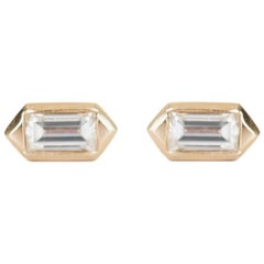 Diamond Baguette Hexagon Stud Earrings